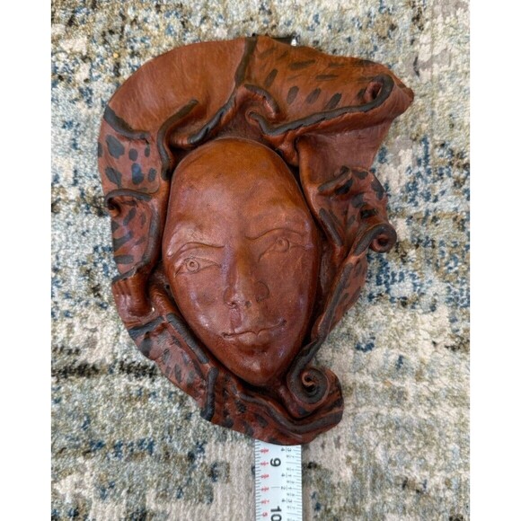 Haiti Leather Molded Face Sculpture Hand Tooled Mask Wall Art 9x7 Detailed - Picture 3 of 7